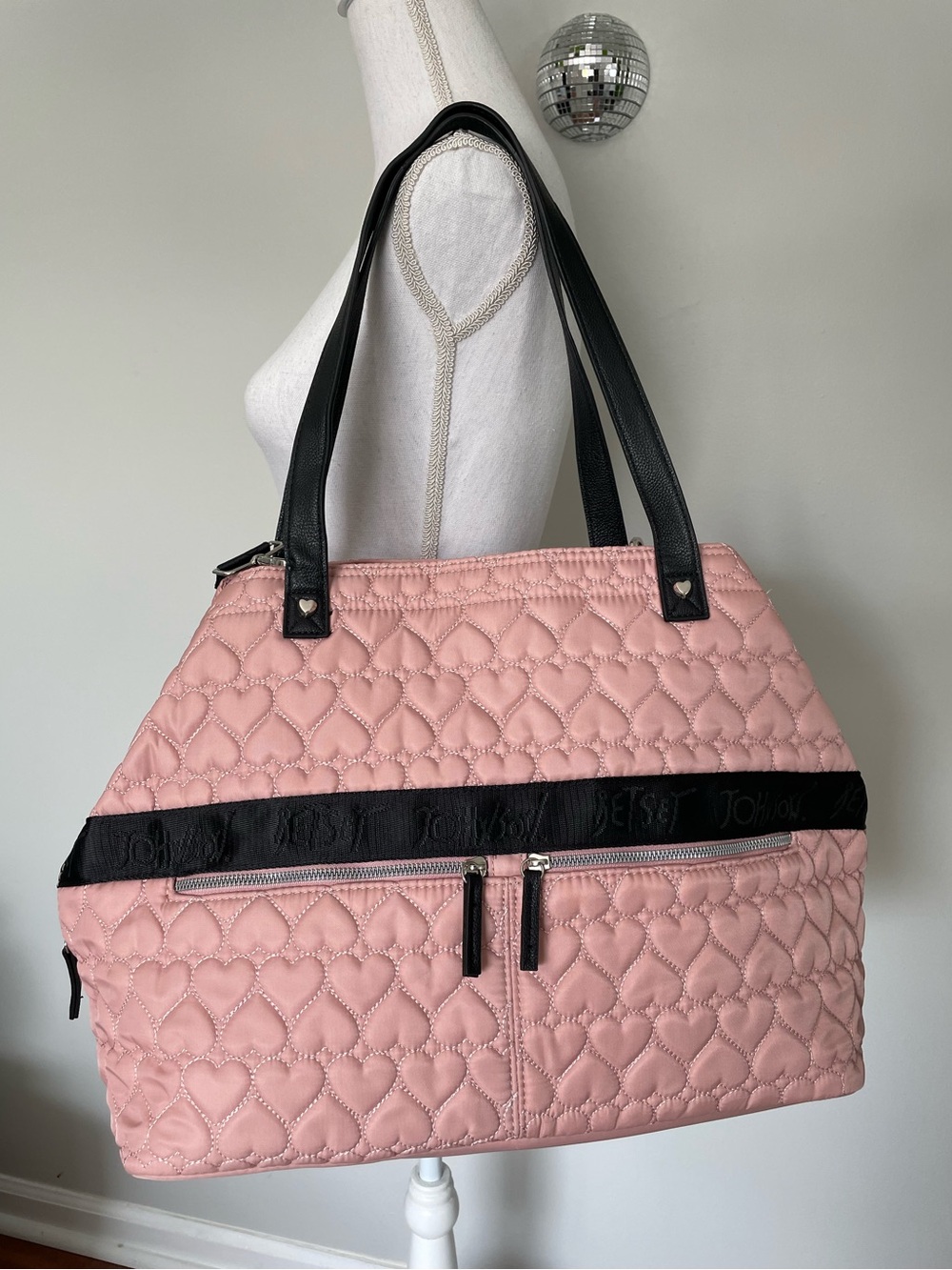 Betsey Johnson Quilted Hearts Weekender Pink Travel Duffle Tote